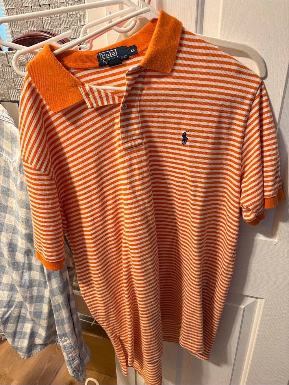 Polo by Ralph Lauren Orange & White Striped Short-Sleeve Polo